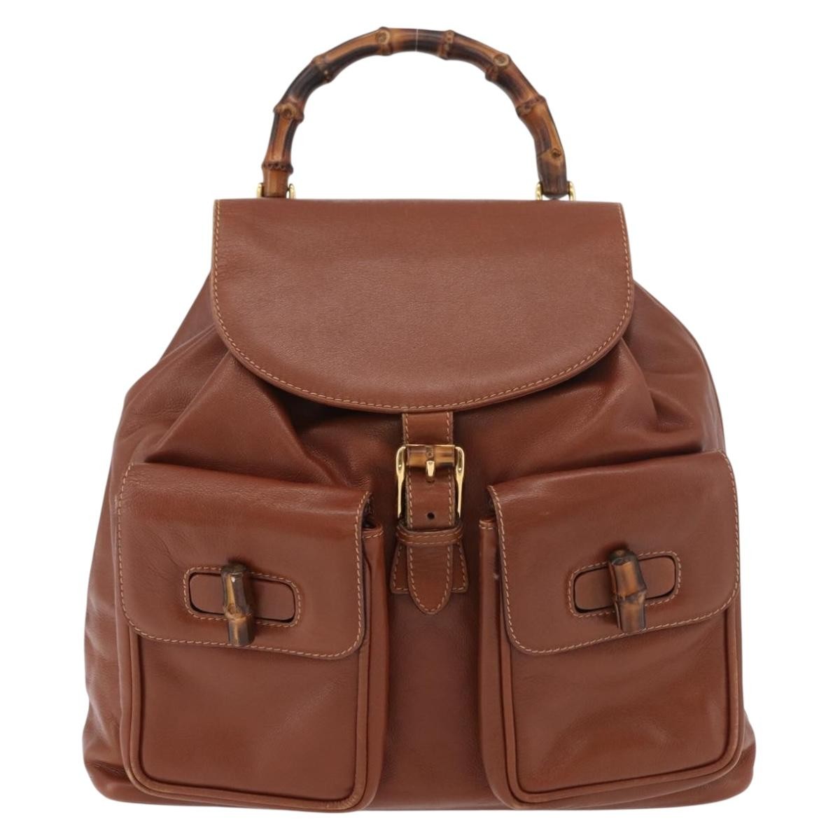 Gucci Vintage Bamboo Backpack Leather Brown Leather Backpack Bag (Authentic Pre-Loved)