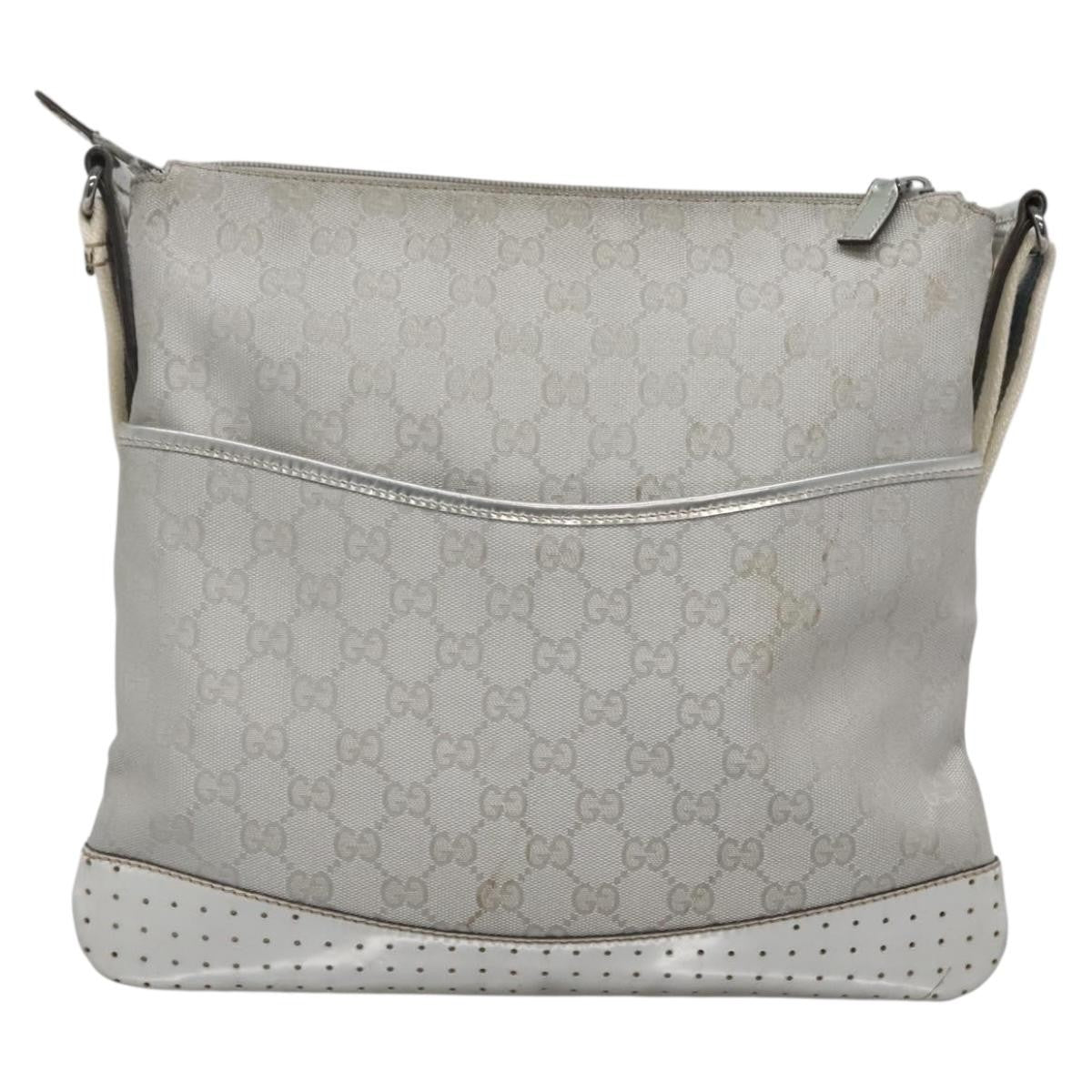 Gucci Zip Messenger Bag Gg Canvas With Perforated Leather Silver Canvas Shoulder Bag Bag (Pre-Loved)