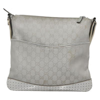 Gucci Zip Messenger Bag Gg Canvas With Perforated Leather Silver Canvas Shoulder Bag Bag (Pre-Loved)