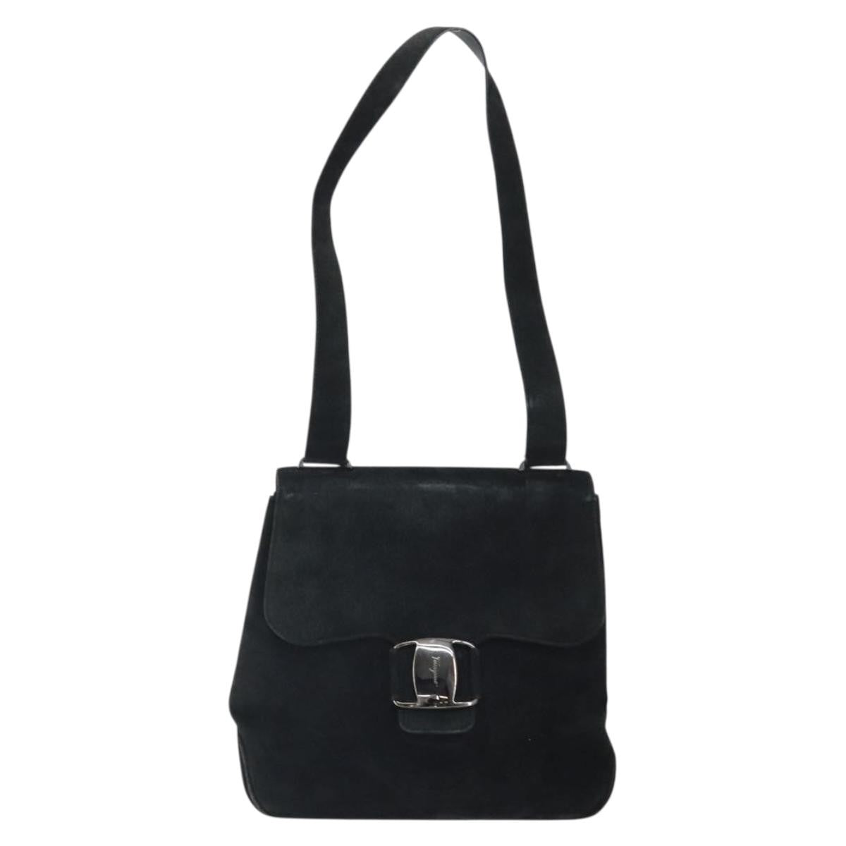 Salvatore Ferragamo Vala Shoulder Bag Suede Black Suede Shoulder Bag Bag (Authentic Pre-Loved)
