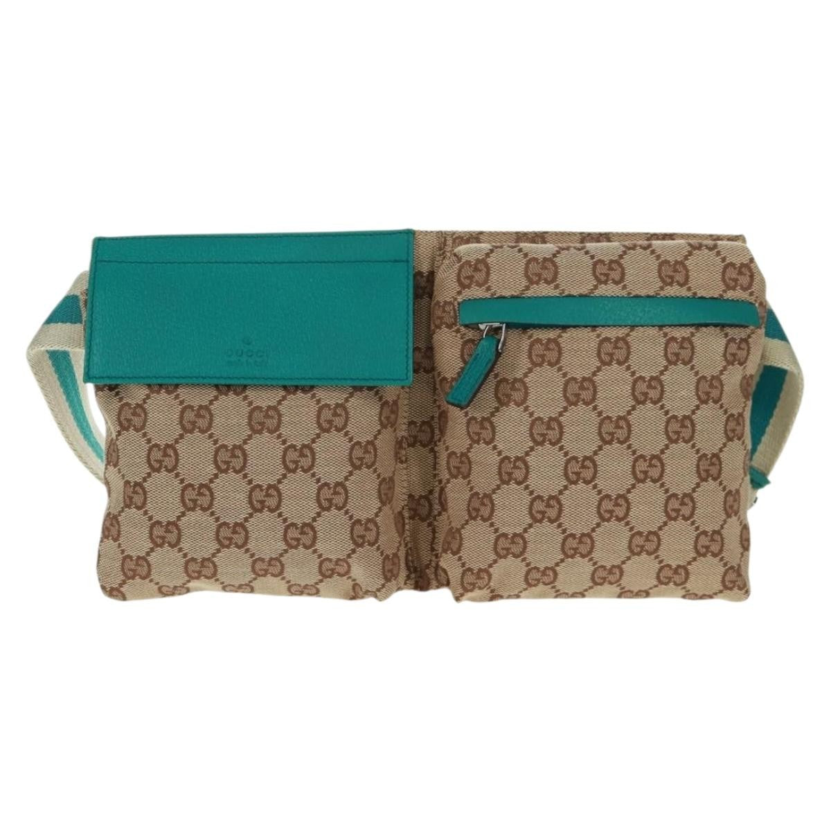 Gucci Vintage Double Belt Bag Gg Canvas With Leather Beige Canvas Shoulder Bag Bag (Authentic Pre-Loved)
