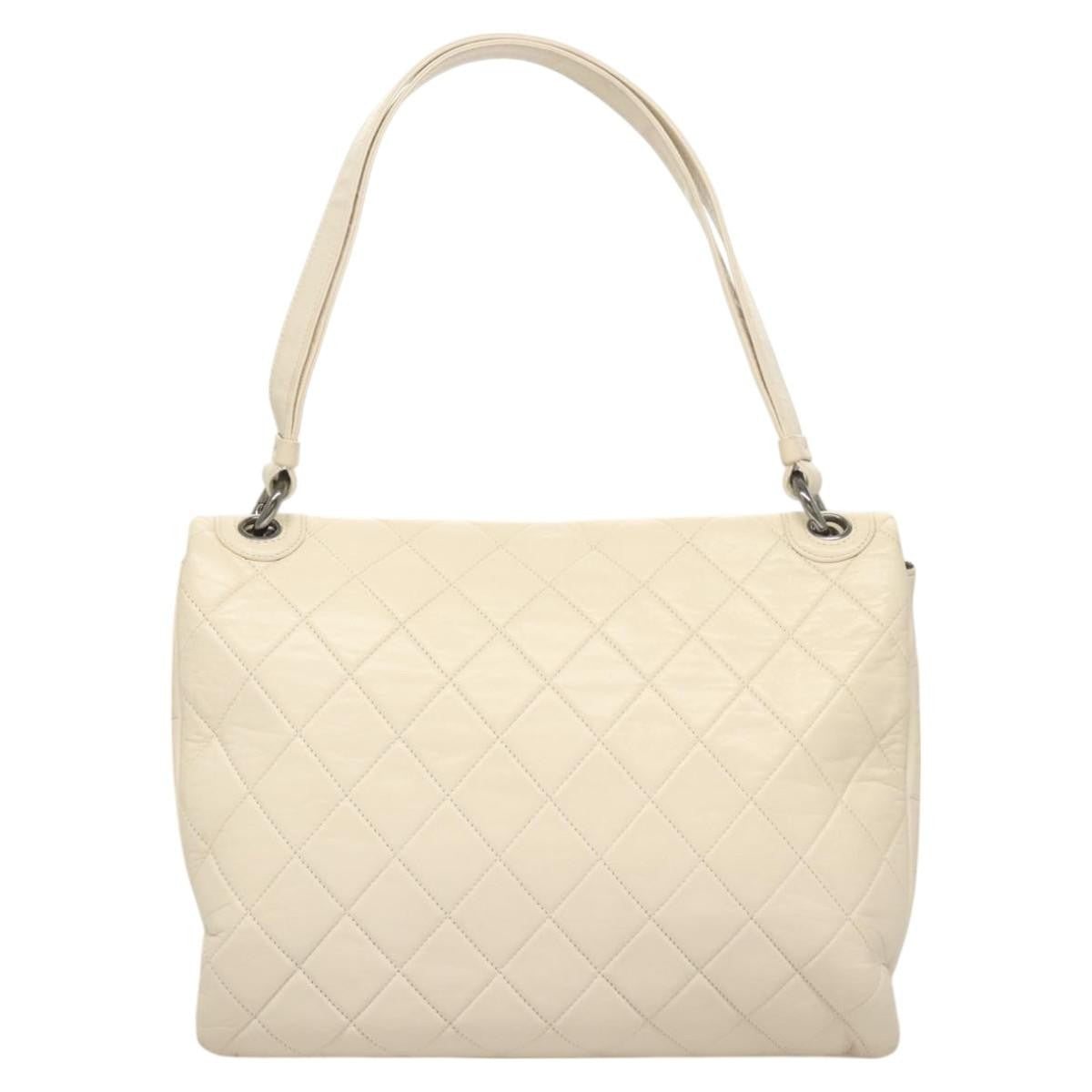 Chanel Chanel Padded Envelope Flap Bag Quilted Aged Calfskin White Leather Shoulder Bag Bag (Pre-Loved)