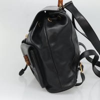 Gucci Vintage Bamboo Backpack Leather Black Leather Backpack Bag (Authentic Pre-Loved)