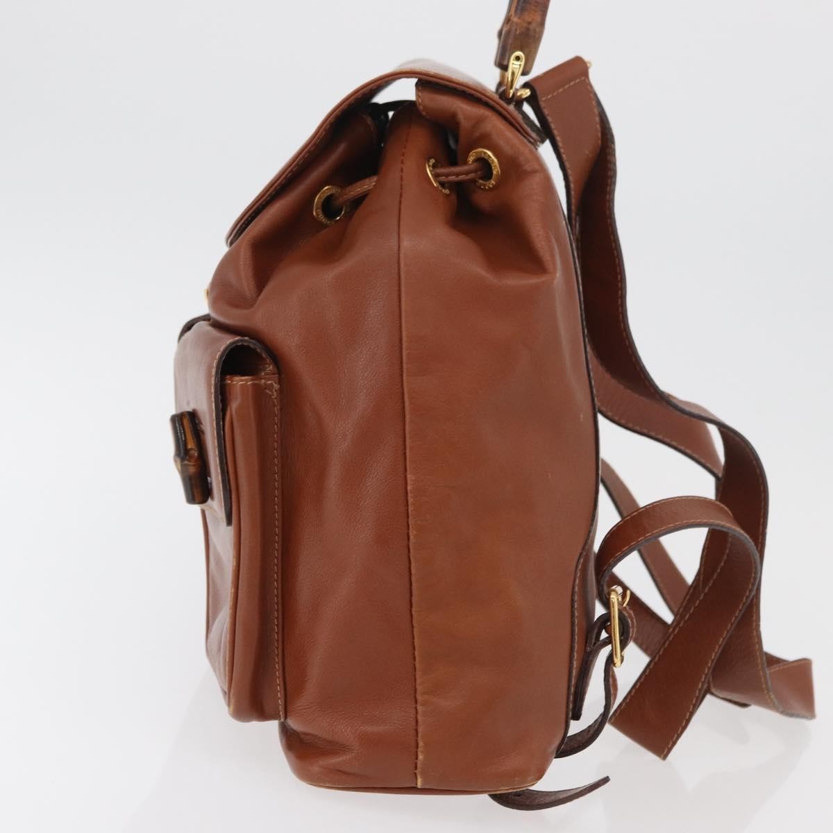 Gucci Vintage Bamboo Backpack Leather Brown Leather Backpack Bag (Authentic Pre-Loved)