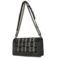 Chanel Boy Flap Bag Tweed And Leather Black Leather Shoulder Bag Bag (Pre-Loved)