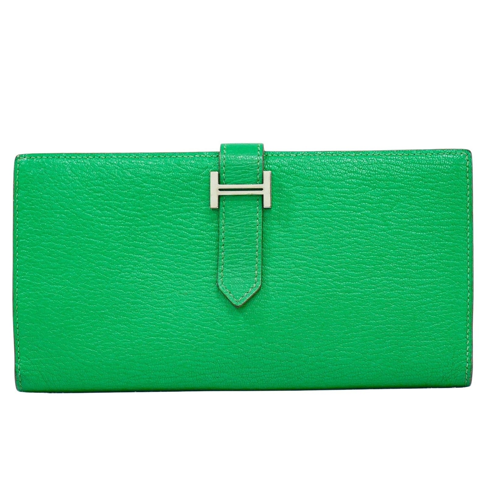 Hermes Bearn Wallet Chevre Mysore Green Leather Wallets Accessory (Pre-Loved)