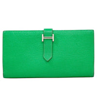 Hermes Bearn Wallet Chevre Mysore Green Leather Wallets Accessory (Pre-Loved)