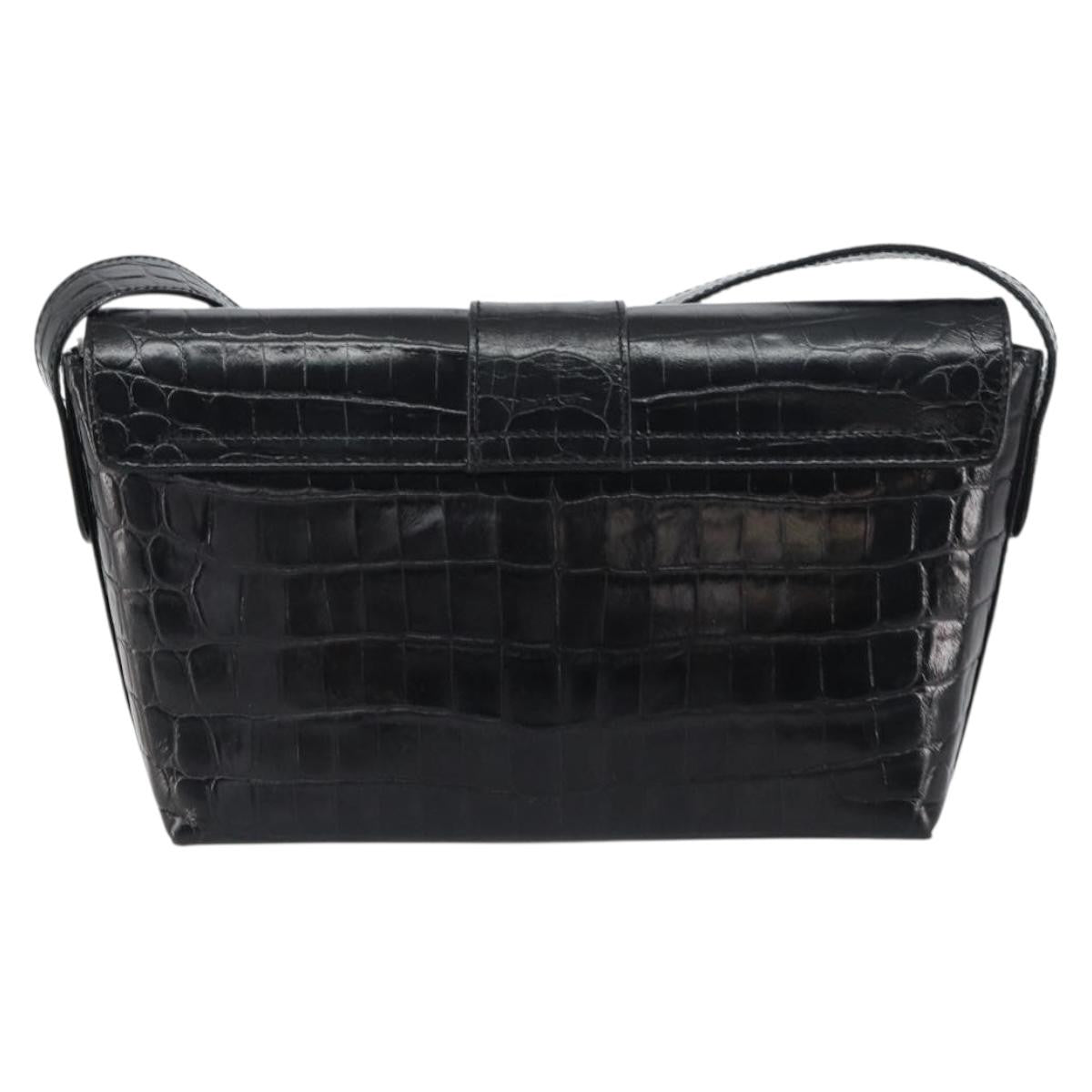 Salvatore Ferragamo Vala Shoulder Bag Embossed Leather Black Leather Shoulder Bag Bag (Authentic Pre-Loved)