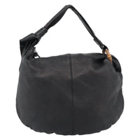 Gucci Vintage Bamboo Shoulder Bag Nylon Black Leather Handbag (Authentic Pre-Loved)