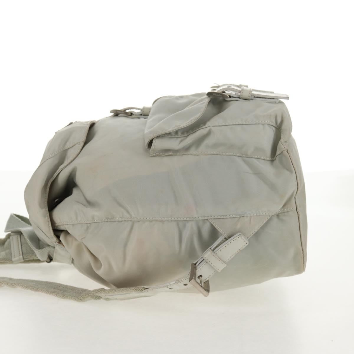 Prada Double Pocket Backpack Chain Shoulder Bag Re-Nylon Gray Nylon Backpack Bag (Authentic Pre-Loved)