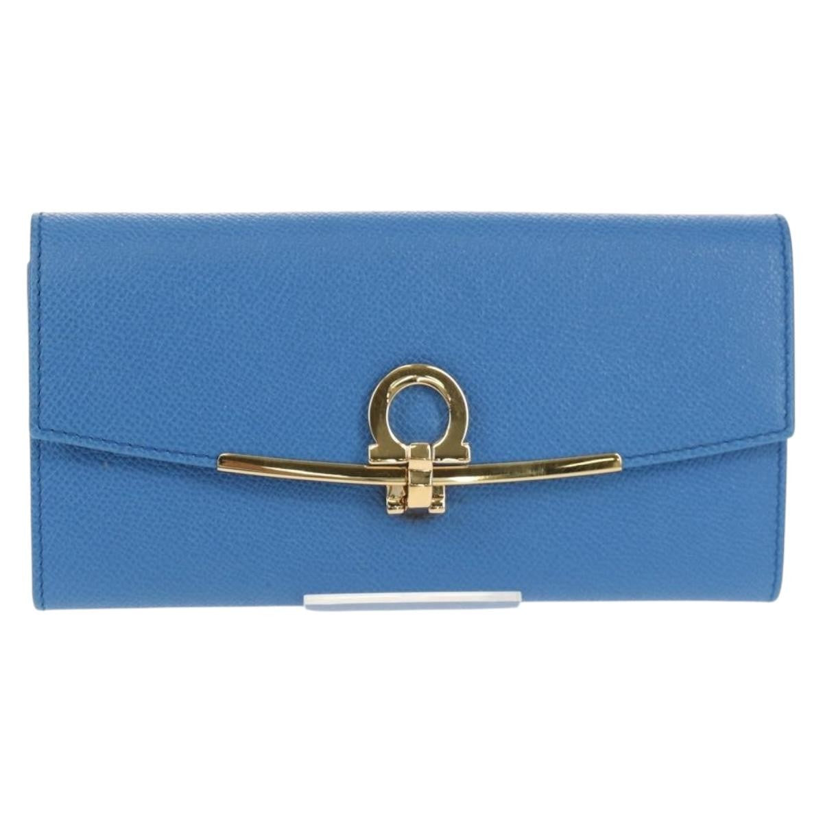 Salvatore Ferragamo Gancini Flap Continental Wallet Leather Blue Leather Wallets Accessory (Pre-Loved)