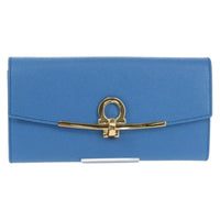Salvatore Ferragamo Gancini Flap Continental Wallet Leather Blue Leather Wallets Accessory (Pre-Loved)