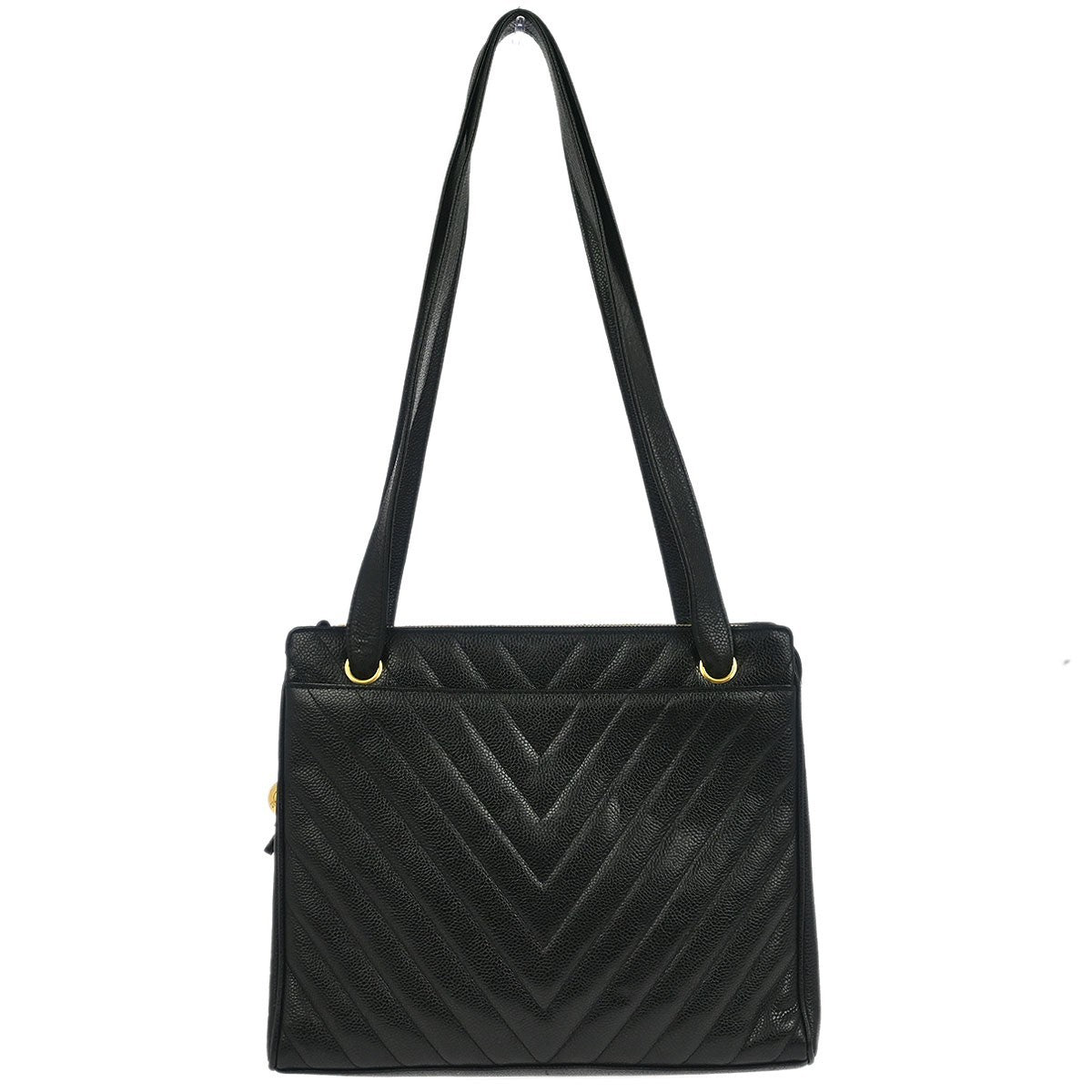 Chanel Vintage Zip Shoulder Bag Chevron Caviar Black Leather Shoulder Bag Bag (Pre-Loved)