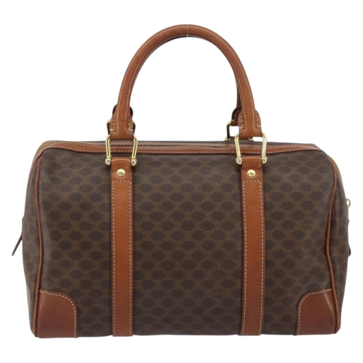 Celine Vintage Macadam Boston Bag Canvas Brown Canvas Handbag (Authentic Pre-Loved)