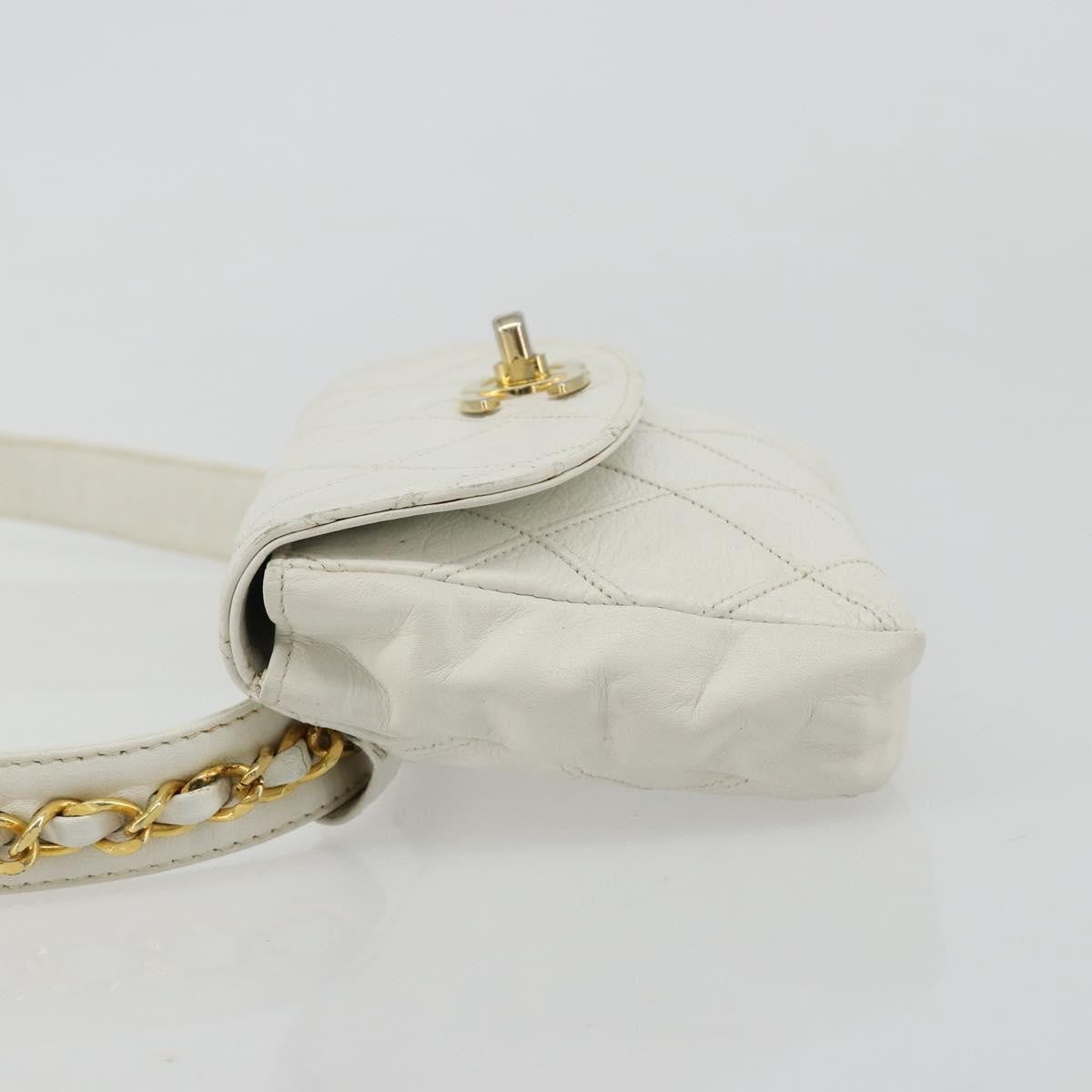 Chanel Cc Flap Belt Bag Quilted Lambskin White Leather Clutche & Pouche Bag (Authentic Pre-Loved)