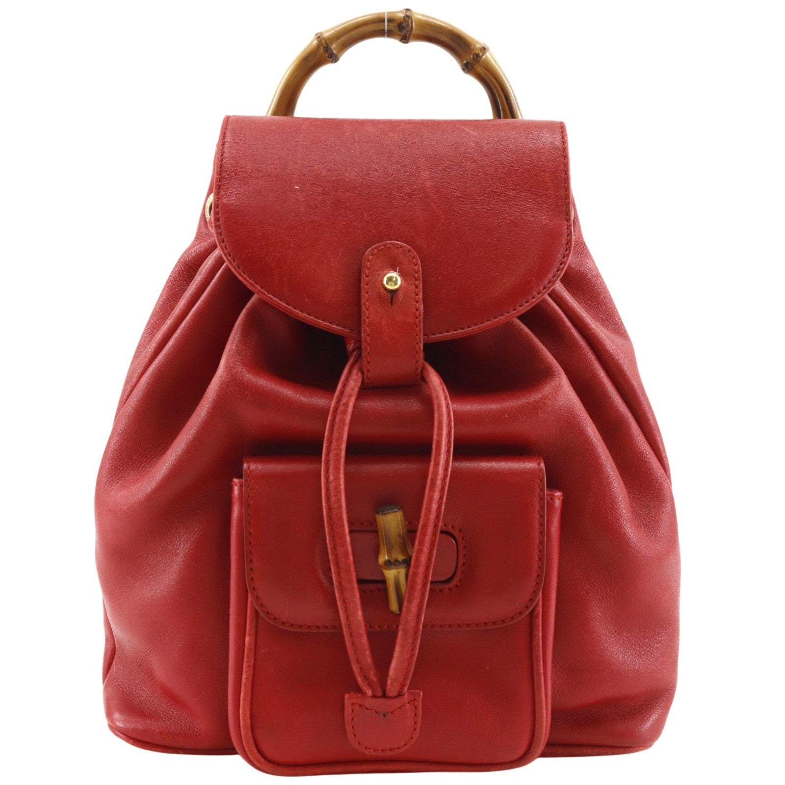 Gucci Gucci Vintage Bamboo Backpack Leather Red Leather Backpack Bag (Pre-Loved)