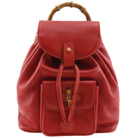 Gucci Gucci Vintage Bamboo Backpack Leather Red Leather Backpack Bag (Pre-Loved)