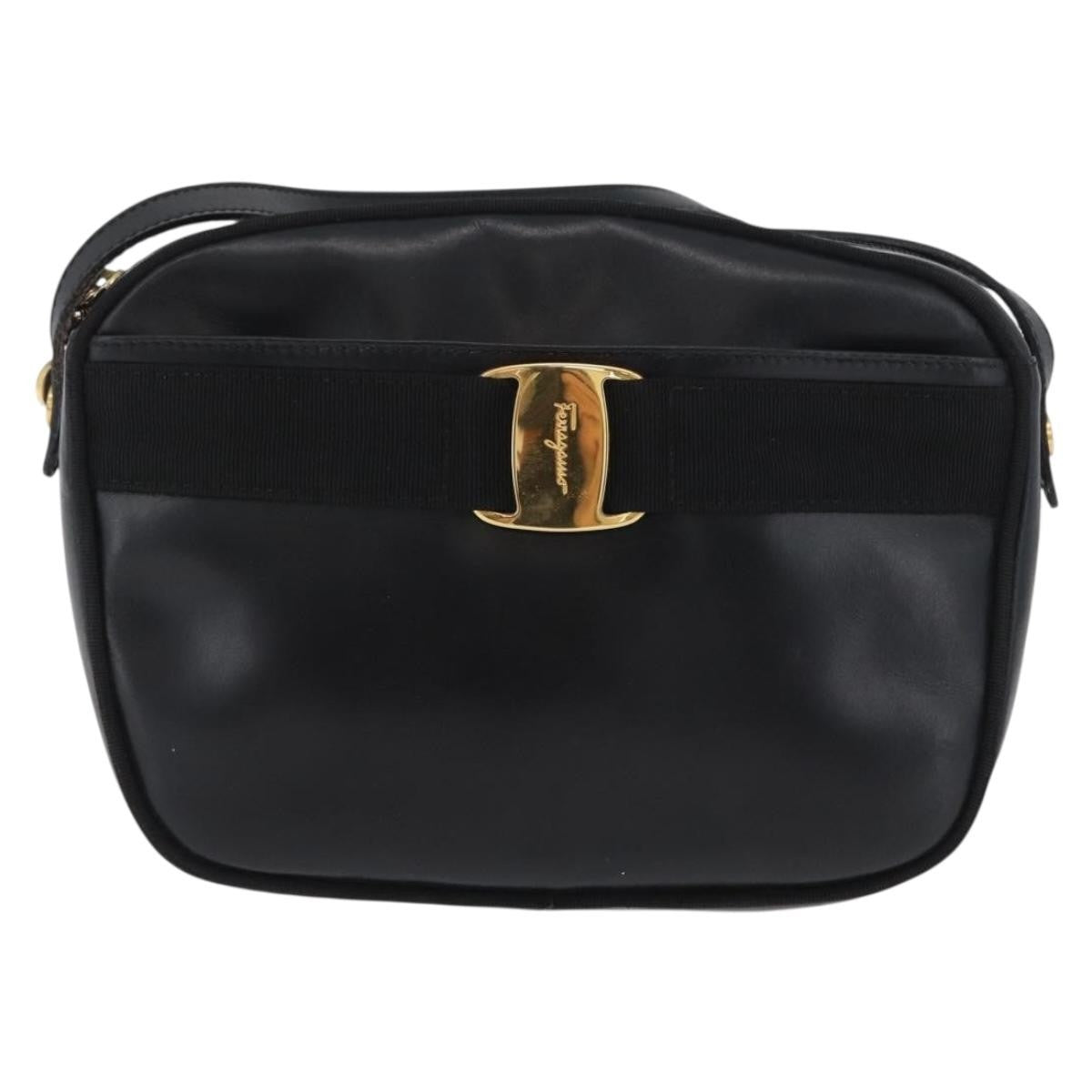 Salvatore Ferragamo Vara Bow Camera Shoulder Bag Leather Black Leather Shoulder Bag Bag (Authentic Pre-Loved)