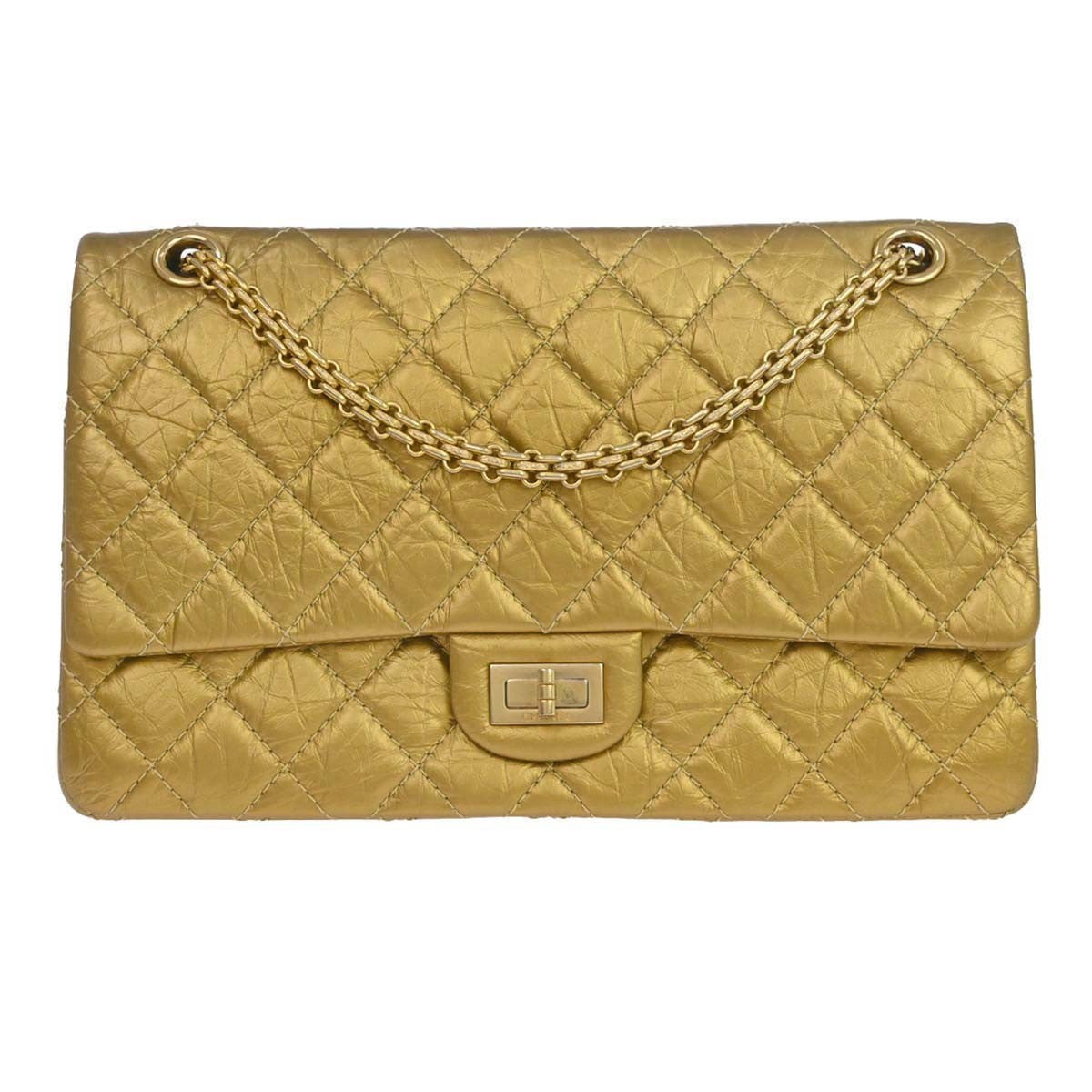 Chanel 2.55 Shoulder Bag Leather Gold Calfskin Shoulder Bag Bag (Authentic Pre-Loved)