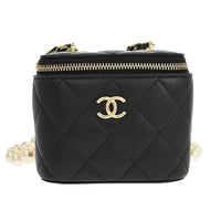 Chanel Vanity Case With Pearl Chain Quilted Lambskin Black Leather Shoulder Bag Bag (Authentic Pre-Loved)