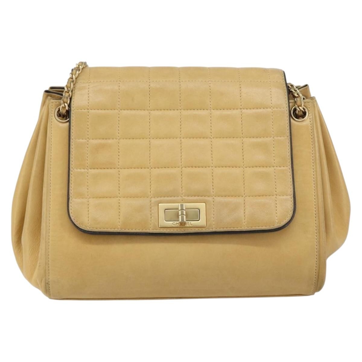 Chanel Chocolate Bar Accordion Reissue Flap Bag Quilted Lambskin Beige Leather Shoulder Bag Bag (Authentic Pre-Loved)
