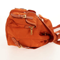 Prada Vela Double Front Pocket Backpack Tessuto With Saffiano Leather Orange Nylon Backpack Bag (Authentic Pre-Loved)
