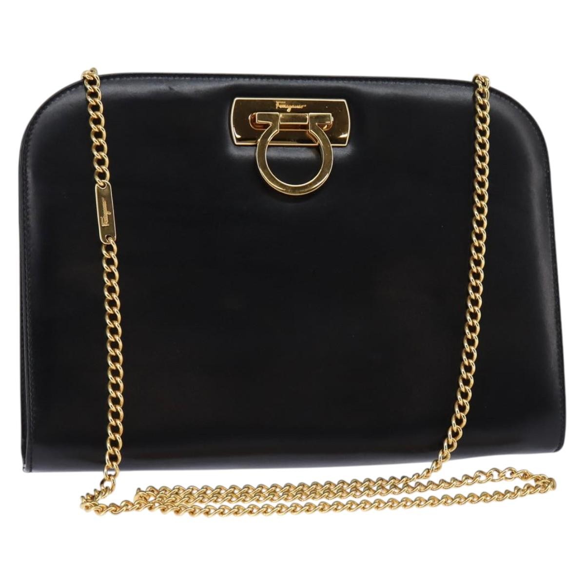 Salvatore Ferragamo Vintage Gancini Chain Shoulder Bag Leather Black Leather Shoulder Bag Bag (Authentic Pre-Loved)