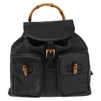 Gucci Vintage Bamboo Backpack Leather Black Leather Backpack Bag (Authentic Pre-Loved)
