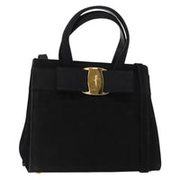 Salvatore Ferragamo Convertible Vara Bow Tote Suede Black Suede Handbag (Authentic Pre-Loved)