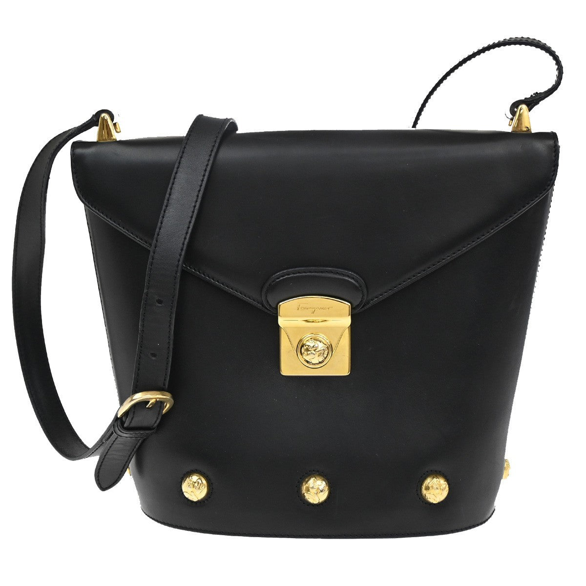 Salvatore Ferragamo Vintage Shoulder Bag Leather Black Leather Shoulder Bag Bag (Authentic Pre-Loved)