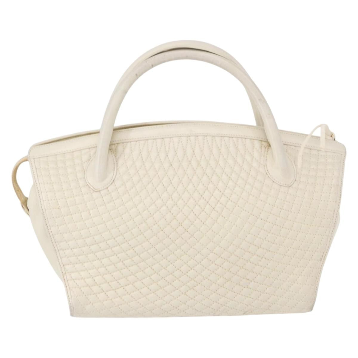 Bally Vintage Handbag Quilted Leather White Leather Handbag (Authentic Pre-Loved)