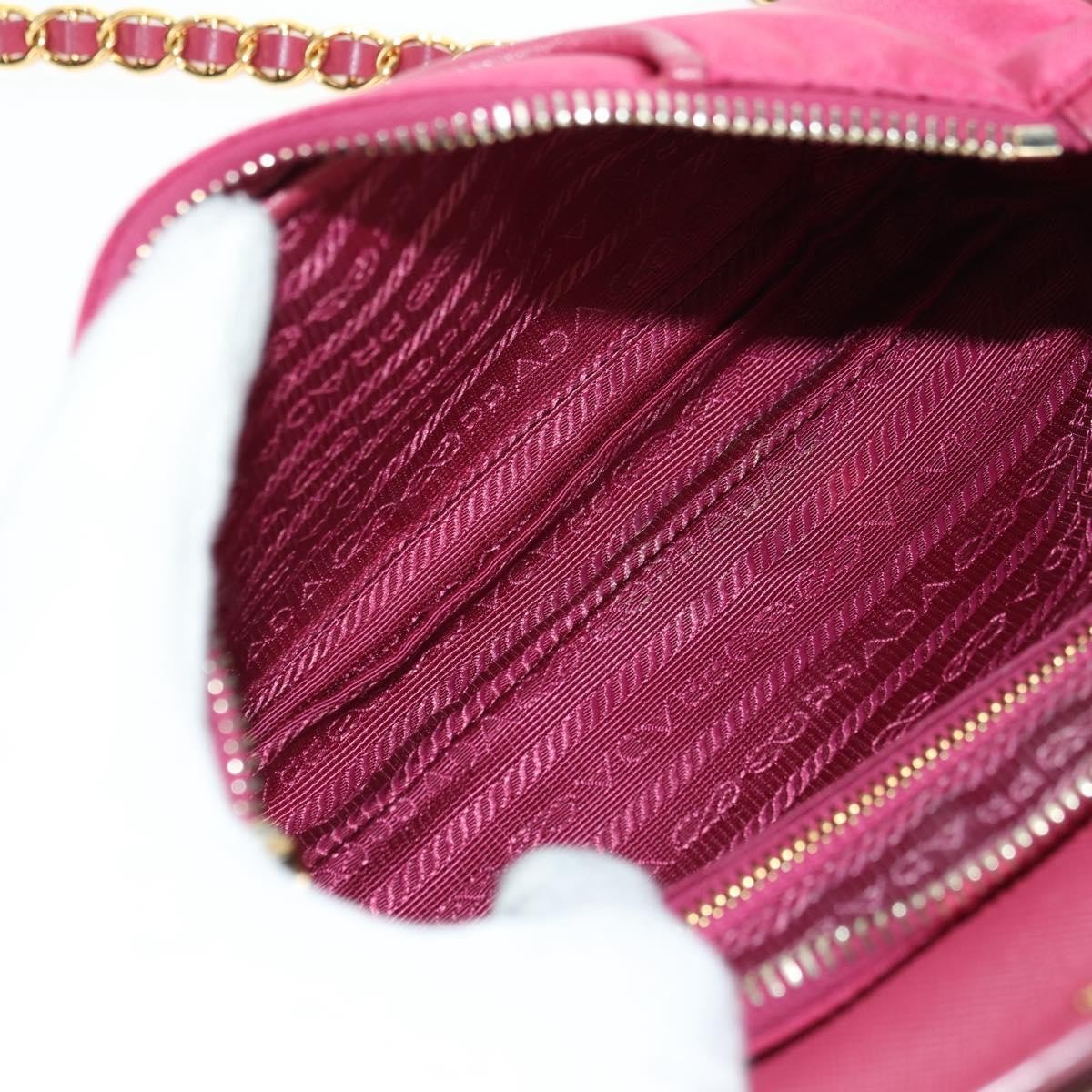 Prada Chain Crossbody Bag Tessuto And Saffiano Leather Pink Nylon Shoulder Bag Bag (Pre-Loved)