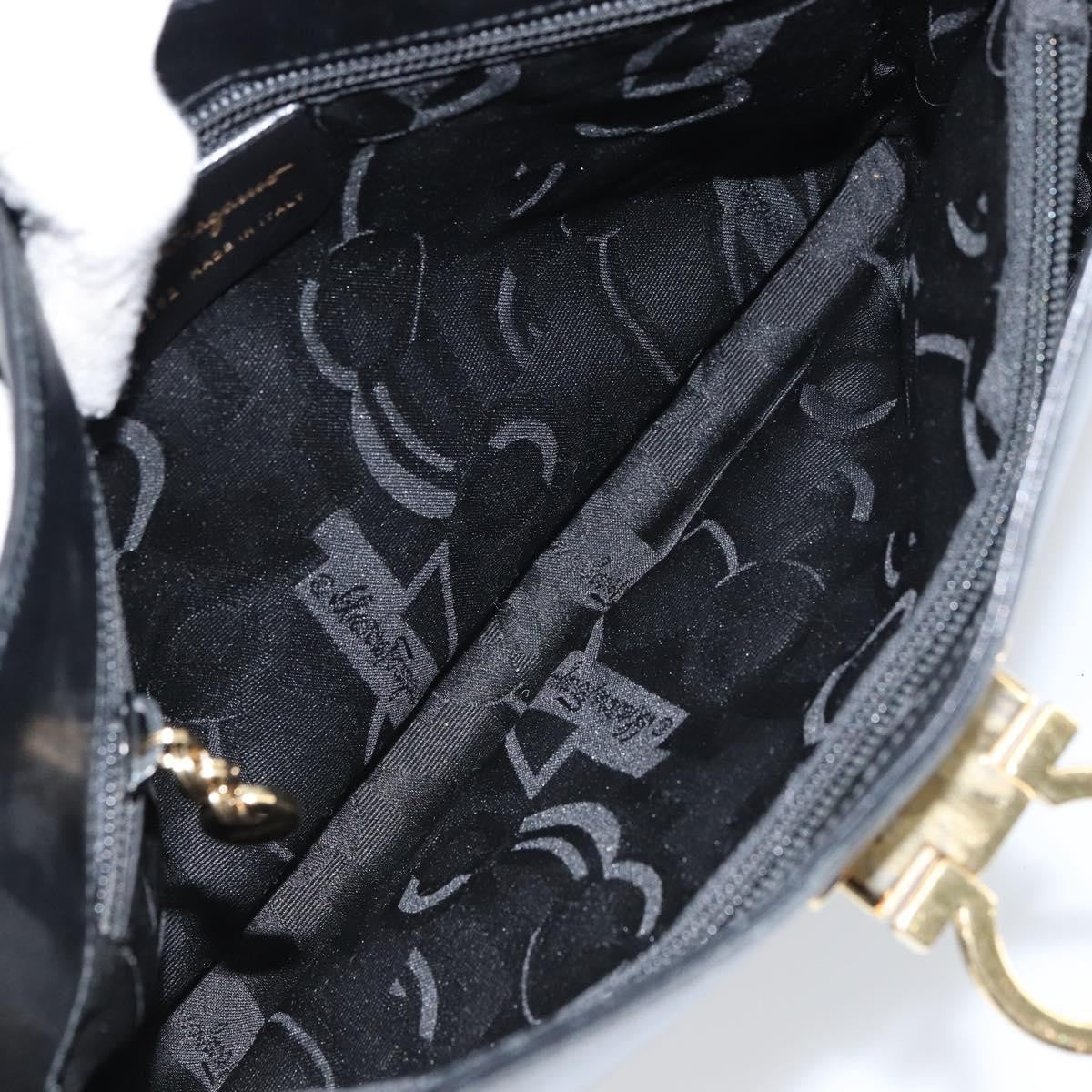 Salvatore Ferragamo Gancio Flap Hobo Leather Black Leather Shoulder Bag Bag (Authentic Pre-Loved)