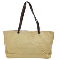 Chanel Vintage Cc Tote Canvas With Leather Beige Canvas Tote Bag Bag (Pre-Loved)