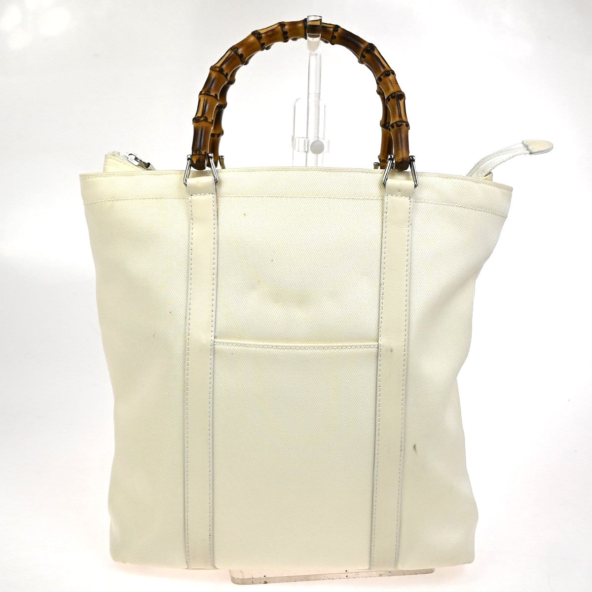 Gucci Gucci Convertible Bamboo Zip Tote Nylon White Nylon Tote Bag Bag (Pre-Loved)