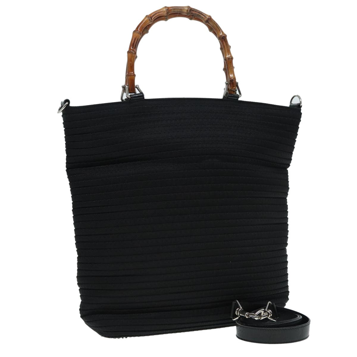 Gucci Vintage Bamboo Handle Bag Nylon Black Nylon Tote Bag Bag (Authentic Pre-Loved)
