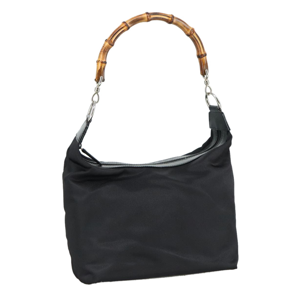 Gucci Vintage Bamboo Handle Bag Nylon Black Nylon Handbag (Pre-Loved)