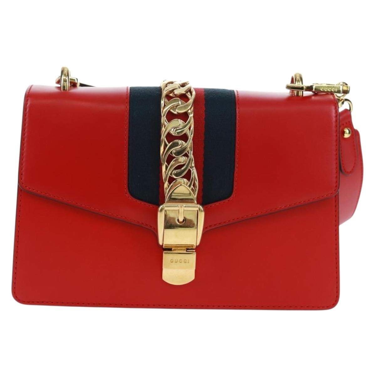 Gucci Sylvie Shoulder Bag Leather Red Leather Shoulder Bag Bag (Authentic Pre-Loved)
