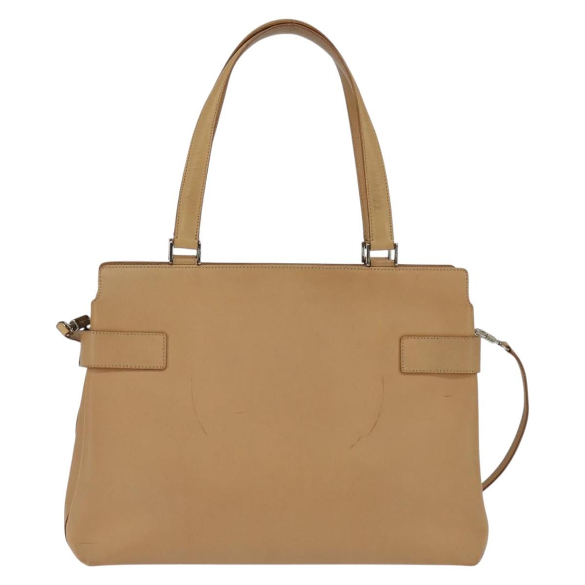 Salvatore Ferragamo Gancini Tote Leather Beige Leather Tote Bag Bag (Authentic Pre-Loved)