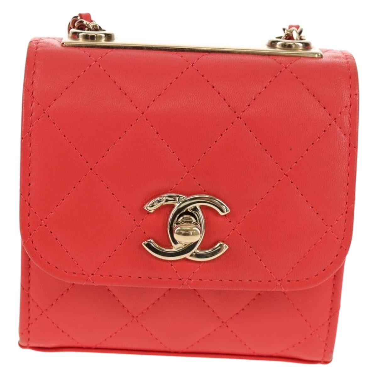 Chanel Trendy Cc Clutch With Chain Quilted Lambskin Red Leather Clutche & Pouche Bag (Pre-Loved)