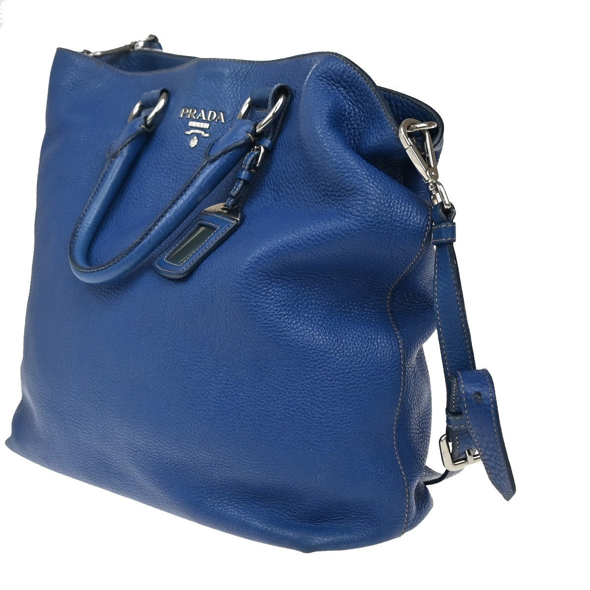 Prada Vintage Tote Leather Blue Leather Tote Bag Bag (Pre-Loved)
