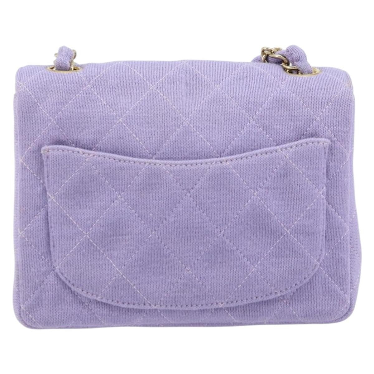 Chanel Square Classic Single Flap Bag Fabric Purple Cotton Crossbody Bag Bag (Authentic Pre-Loved)