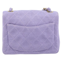 Chanel Square Classic Single Flap Bag Fabric Purple Cotton Crossbody Bag Bag (Authentic Pre-Loved)