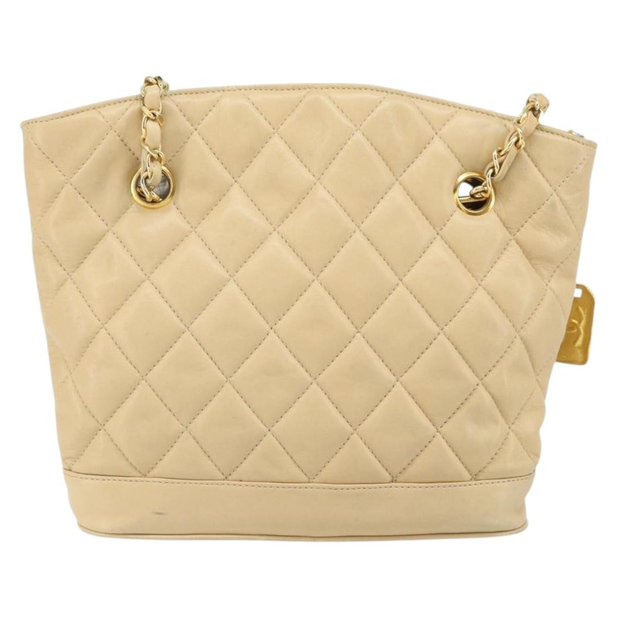 Chanel Vintage Cc Chain Shopper Quilted Leather Beige Leather Shoulder Bag Bag (Pre-Loved)