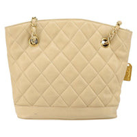 Chanel Vintage Cc Chain Shopper Quilted Leather Beige Leather Shoulder Bag Bag (Pre-Loved)