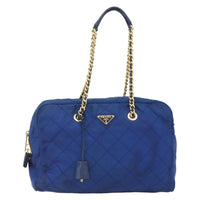 Prada Chain Shoulder Bag Quilted Tessuto Blue Nylon Shoulder Bag Bag (Pre-Loved)