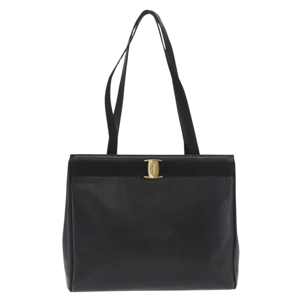 Salvatore Ferragamo Vara Tote Leather Black Leather Tote Bag Bag (Authentic Pre-Loved)