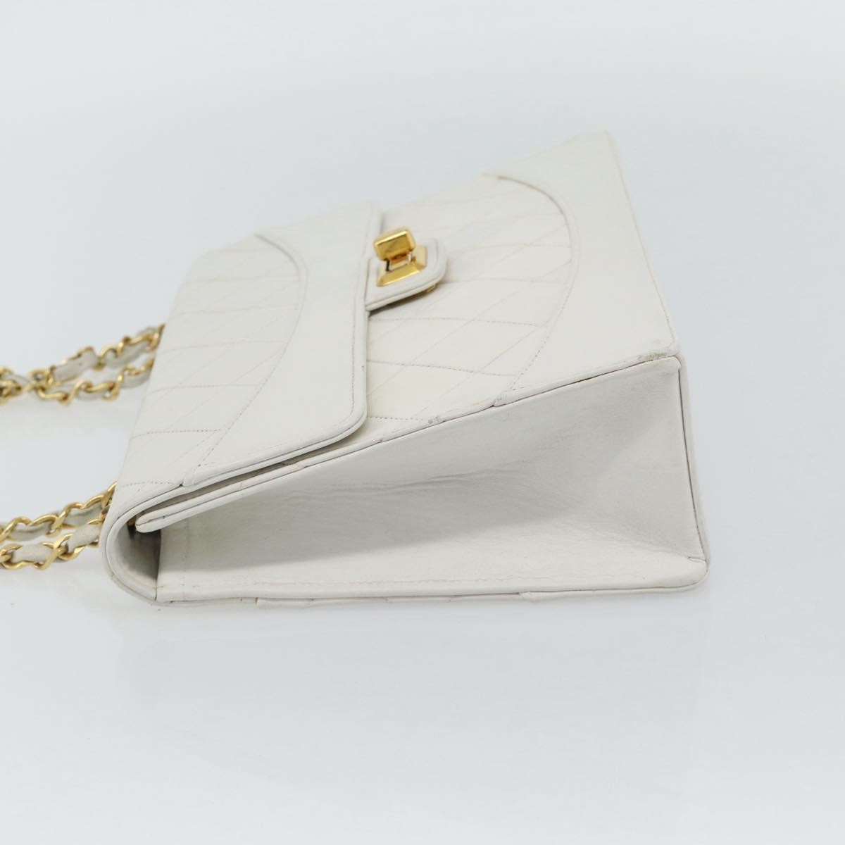 Chanel Vintage Mademoiselle Lock Trapezoid Flap Bag Quilted Lambskin White Leather Shoulder Bag Bag (Authentic Pre-Loved)