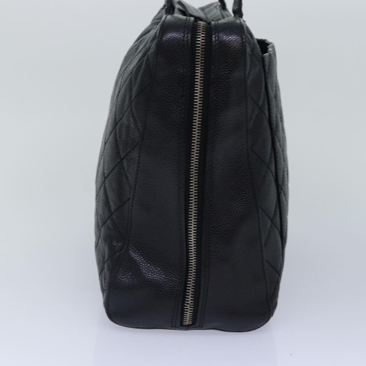 Chanel Vintage Cc Zip Around Bowler Bag Quilted Caviar Black Leather Handbag (Pre-Loved)