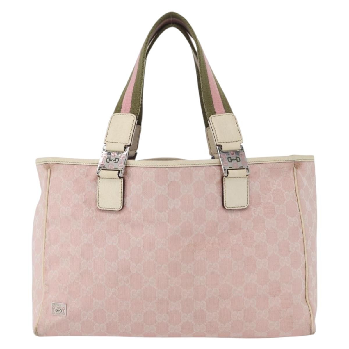 Gucci Web Handle Buckle Tote Gg Canvas Pink Canvas Tote Bag Bag (Authentic Pre-Loved)